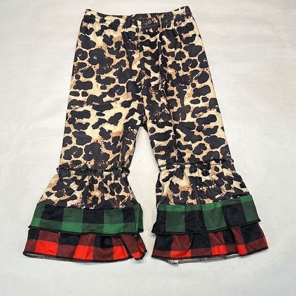 NWT Girls Christmas Outfit Set Cheetah Print Plaid 3-6 Months Ruffles - Picture 4 of 5